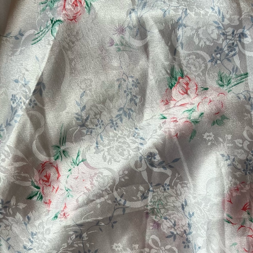 Vintage Floral Satin Slip Dress – Lace Trim - Picture 4 of 5
